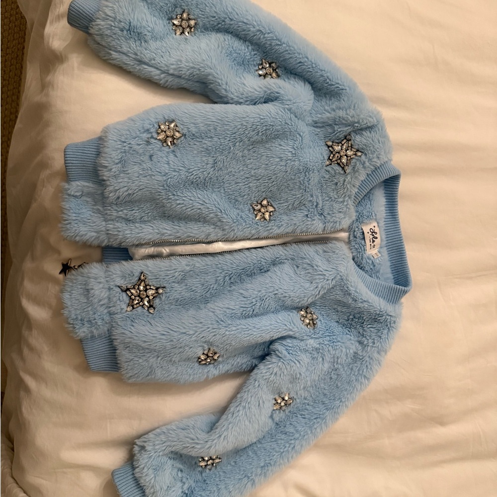 Lola + The Boys Sky Blue Fuzzy Jacket